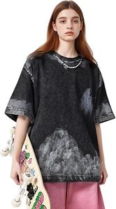 Unisex Vintage Snow Wash Oversized T-Shirt Oversized Vintage Acid Wash <b>Tshirt</b> for Men Cotton Solid T-Shirt Streetwear - Product Image 6