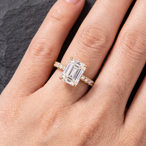 Anillo de Compromiso con Diamante Sintético de Corte Radiante, Diseño Nuevo, Oro Amarillo de 14K, Banda con Pavé de Diamantes Cultivados en Laboratorio, Joyería Fina para Mujer - Product Image 2