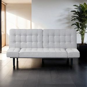 Divano Futon Grigio Chiaro con Seduta Trapuntata, Schienale Regolabile e Braccioli Convertibili in Letto, 1 Pezzo - Product Image 5