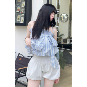 Ensemble de shorts bermuda pour femmes, best-seller, couleur unie, taille haute, tissu soyeux froissé, écologique, respirant, fabriqué au Vietnam - Product Image 6