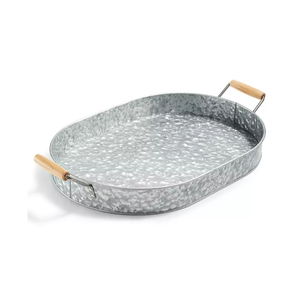 Bandejas Redondas de Metal Galvanizado Negro Creativas al por Mayor con Asas de Madera y Diseño de Estrellas, Bandeja Decorativa de Hierro para Servir - Product Image 2
