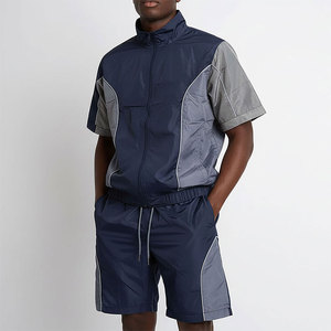 Fashion <b>Men</b> <b>Summer</b> Lightweight Color Blocking Windbreaker Shorts Set Quick Dry Breathable Sporty Short Sleeve <b>Jacket</b> & Short Set - Product Image 4