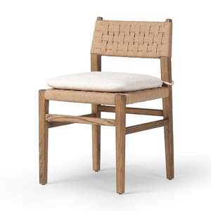 Woven Rope <b>Back</b> Teak Wood Dining Chair Luxury Indoor Accent Seat with Removable <b>Cushion</b> - Product Image 1