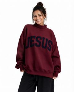Sweat-shirt décontracté pour femme à col montant et épaules tombantes, mélange polyester/coton respirant, logo personnalisé sur le devant, service OEM - Product Image 1