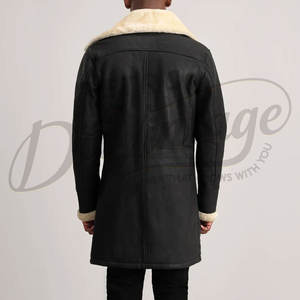 Abrigo Largo de Cuero Genuino Negro para Hombre, Abrigo de Invierno Cálido con Forro de Piel de Oveja, Abrigo de Lujo con Cuello de Piel - Product Image 3