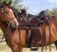 Selle Western en cuir brun foncé de qualité supérieure, façonnée à la main, avec arceau en plastique pour l'équitation et l'entraînement des chevaux