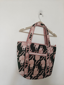Floral Print Cotton Shoulder <b>Bag</b> <b>Medium</b> <b>Size</b> Zipper Closure Double Handles Daily Use & Travel - Product Image 2