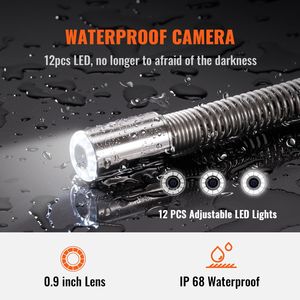 Telecamera per Ispezione Fognature Impermeabile IP68 da 230 Ft/70 m con Schermo da 9 Pollici, 12 LED Regolabili, Funzione DVR per Ispezione Tubazioni - Product Image 4