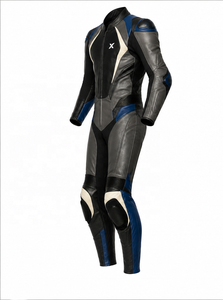 Combinaison de moto en cuir sur mesure conçue par un designer |   Noir Bleu Ivoire |   Fabricant OEM ODM |   Qualité de conception haut de gamme |   Course automobile - Product Image 3