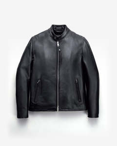 Chaqueta de Motociclista de Cuero Genuino Negro para Hombre, Cuello Alto, Cierre de Cremallera, Corte Regular, Estilo Casual Otoñal - Product Image 6