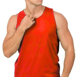 Camiseta sin mangas roja para hombre, camiseta muscular transpirable de algodón para entrenamiento en gimnasio, entrenamiento físico, ropa informal de verano - Product Image 4