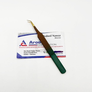 Aroosh Corp Gold-Tip Zweifarbige 90-Grad-Pinzette Großhandel Professionelle Diamantgriff Edelstahl 11cm Wimpernpinzette - Product Image 3