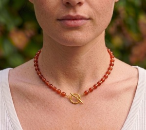 Wholesale AA Grade 6mm Natural Carnelian Beaded Choker 14K Gold <b>Toggle</b> Clasp Bohemian Party Real Gemstone Healing Crystal - Product Image 2