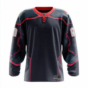 Maillot de hockey personnalisé au design tendance, 100% polyester, chemise de hockey sur glace, boutonnée, col en V, maillots de hockey sur glace unisexes - Product Image 1