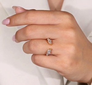 14K Solid Gold Lab Diamond <b>Ring</b> Open Adjustable Marquise Wedding Band Women's Cuff <b>Ring</b> <b>Stacking</b> Matching Band Enhancer <b>Ring</b> - Product Image 3