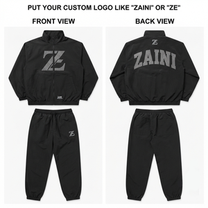 Mens Black Windbreaker Suit 120 GSM Premium Polyester Taslon Custom Rhinestone Heat Transfer Logo Tracksuit Jogger <b>Set</b> - Product Image 1