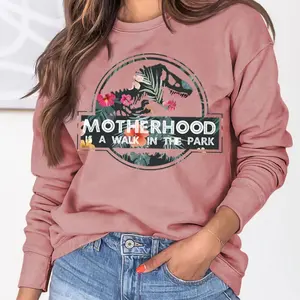 Women's Casual Base Long-Sleeved T-Shirt Loose round Neck Sweatshirt with Dinosaur Print Motherhood Printing Technique