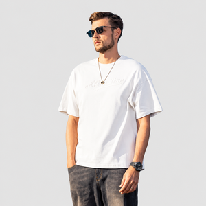 T-shirt en coton surdimensionné personnalisé pour homme, manches courtes, col rond, imprimé lettres sur le devant, style streetwear décontracté, jersey tricoté respirant - Product Image 2