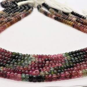 Perles de pierres précieuses naturelles en tourmaline multicolore lisse, forme rondelle, 4,5 mm, perles de tourmaline pastèque, vente en gros de perles de tourmaline multicolore - Product Image 5