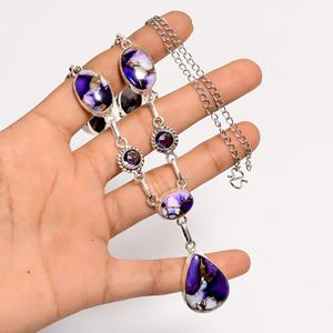 Collar de Plata de Ley con Amatista Turquesa y Rosa Púrpura, Joyería Boho Hecha a Mano, Regalo para Ella, Colgante - Product Image 3