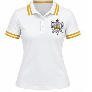 Polo blanc Sigma Gamma Rho pour femme, à manches courtes, col classique, avec lettres grecques brodées, vêtement de sororité, haut décontracté de golf - Product Image 1