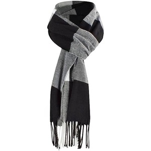 Men's <b>Black</b> <b>White</b> Checkered Knitted <b>Scarf</b> Long Acrylic Thermal Winter Warm Neck Wrap With Fringe - Product Image 1