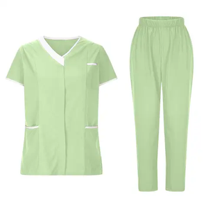 Tenues d'infirmière 2 pièces pour femmes, coupe droite, taille extensible, fonctionnelles, couleur unie, col montant, logo personnalisé - Product Image 5