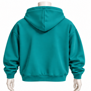 Teal Mens <b>Zip</b> Up <b>Hoodie</b> Chenille Letter Patch Heavyweight Fleece Oversized Casual Streetwear Sweatshirt with Kangaroo <b>Pockets</b> - Product Image 2
