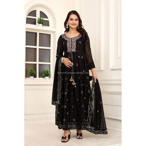 VESTIDO FOX GEORGETTE CON TRABAJO DE SECUENCIA DE 5MM CON MANGAS COMPLETAS CON REBORDE CON INTERIOR DE SEDA (TOTALMENTE COSTADO - Product Image 1