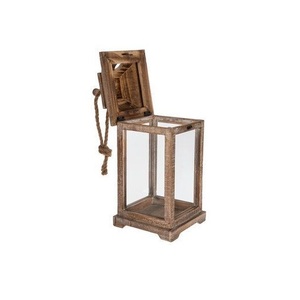 Farol de Madera Natural con Paneles de Vidrio y Asa de Cuerda, Decoración Vintage para Mesa de Boda - Product Image 6