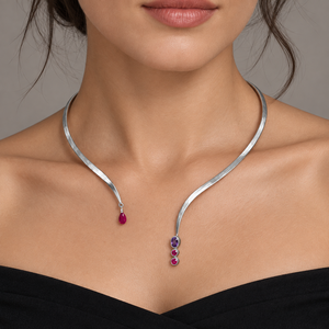 Collier ras du cou ouvert en argent sterling 925 plaqué or avec zircon, pendentif martelé fait main – Bijou tendance pour fiançailles et soirées - Product Image 6