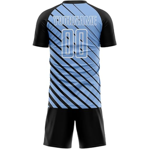 Conjunto de Camiseta de Fútbol Sublimada Personalizada de EE. UU., Azul Claro con Rayas Negras, Absorbente de Humedad, Manga Corta, Unisex, Corte Atlético para Adultos - Product Image 3