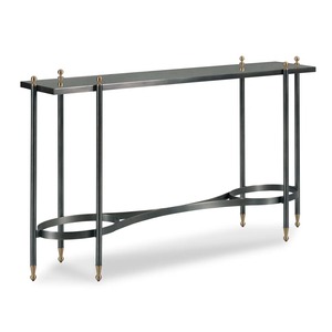 Mesa Consola Moderna de Metal para Sala de Estar con Características Combinadas, Tapa Negra, Detalles Dorados y Base Curva - Product Image 3