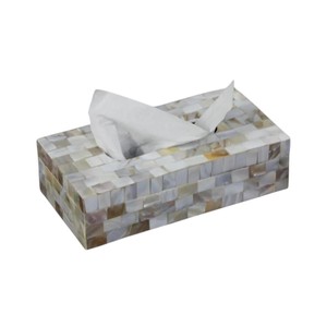Caja de pañuelos rectangular de alta gama con incrustaciones de nácar y madera hecha a mano para decoración del hogar - Product Image 5