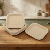 Plateau de service carré jetable de 5 pouces en pulpe moulée de qualité supérieure, vaisselle écologique compostable pour usage quotidien