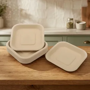 Plateau de service carré jetable de 5 pouces en pulpe moulée de qualité supérieure, vaisselle écologique compostable pour usage quotidien - Product Image 3
