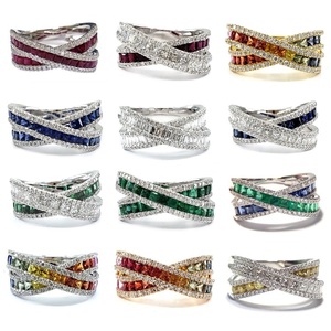 Chine fabricant bonne qualité arc-en-ciel princesse bijoux 18k solide or jaune véritable diamant bleu saphir arc-en-ciel bague pour les femmes - Product Image 4