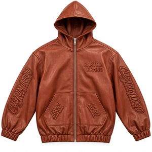 Chaqueta con Capucha de Cuero Personalizada para Hombre, con Grabado en el Pecho y en las Mangas, Cierre Completo, Ropa Urbana de Moda - Product Image 4