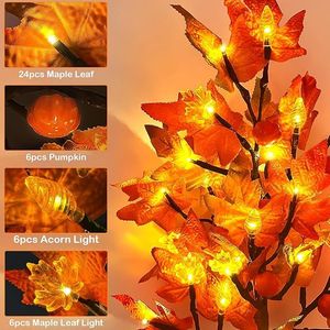 Lot de 2 décorations d'arbre d'érable pré-éclairées de 24 pouces, 48 LED, avec minuterie, fonctionnant sur piles, citrouilles et chiches artificielles, arbres artificiels - Product Image 2