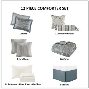 12-Piece Cotton <b>Comforter</b> Set with <b>Bed</b> Sheets Premium Quality Versatile Style - Product Image 4