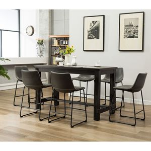 Set da Pranzo Bronco in Legno Anticato con Tavolo Alto e Sei Sedie Grigie per la Casa Moderna - Product Image 3
