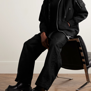 Men's <b>Black</b> <b>Zip</b>-Up <b>Hoodie</b> Cotton French Terry Casual Hooded Sweatshirt with Pockets and Sleeve Zipper Detail - Product Image 4