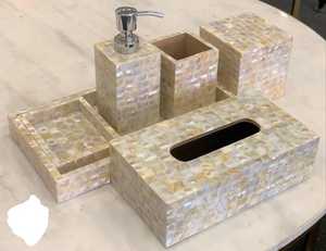 Luxury Mother of Pearl Resin Bathroom Accessories Set Handmade Resin Bath Set Soap Dispenser <b>Toothbrush</b> <b>Holder</b> Tray Tissue Box - Product Image 6