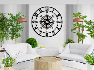 Large Metal Compass Wall <b>Clock</b>: Silent, Modern, Oversized - Product Image 2
