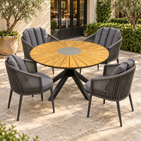 Ensemble de mobilier d'extérieur contemporain pour projets hôteliers, couleur personnalisée, table basse ronde résistante aux intempéries et chaise en corde pour cour et patio