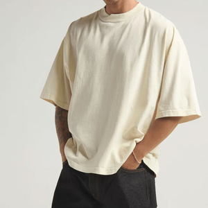 Camiseta Oversize para Hombre Estilo Ruff, Algodón Lavado Vintage, Streetwear Oversize, Tejido Grueso, Cuello Redondo, Moda Casual, Suave - Product Image 1