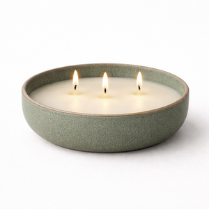 Sage Green Ceramic <b>Candle</b> Vessel Wide Bowl Thick Wall Heat Resistant Smooth Matte Finish Triple <b>Wick</b> Luxury Home Decor - Product Image 1