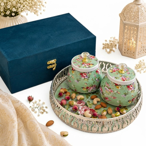 Decorative Modern Metal Jar Serving Tray Set Velvet <b>Box</b> Premium Wedding Fruit Ramadan Dates Nuts <b>Hamper</b> Packaging Snack Storage - Product Image 1