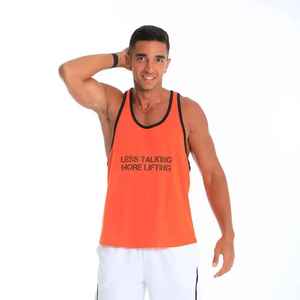 Débardeur orange pour homme avec bordure noire, imprimé lettres sur le devant, respirant, tricoté, décontracté, col rond - Product Image 1