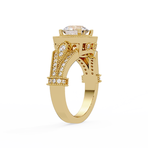 Anillos de compromiso y boda vintage de oro macizo de 14K con diamante de laboratorio con halo de vástago dividido, certificado IGI y borde Milgrain chapado en rodio - Product Image 4